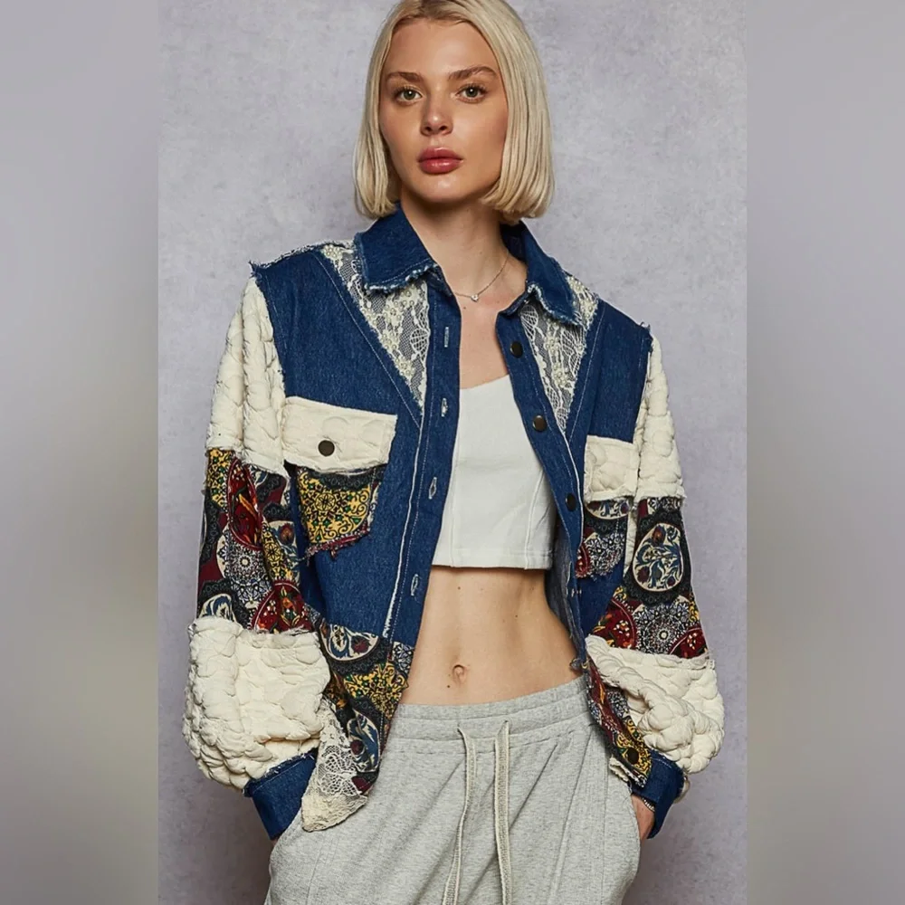 POL Multicolor Patchwork Jean Oversized Jacket - Picture 1 of 5